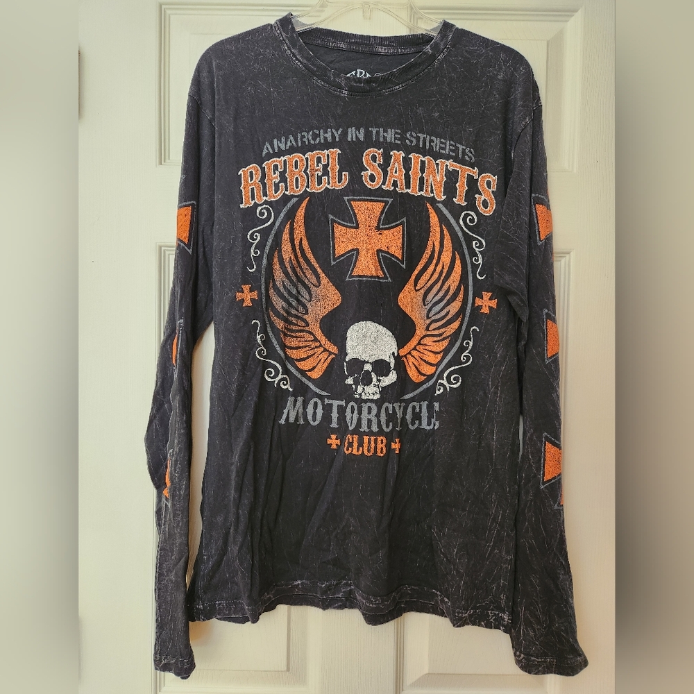 Rebel Saints Black and Orange Men's Shirt, Size L